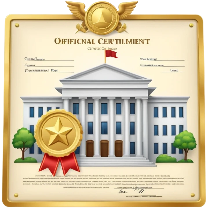 Government building with an official certificate or diploma document next to it emoji