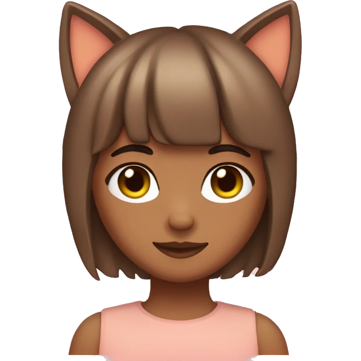 peach color skin, brown hair , heart Eyes, with bangs, and cat ears emoji