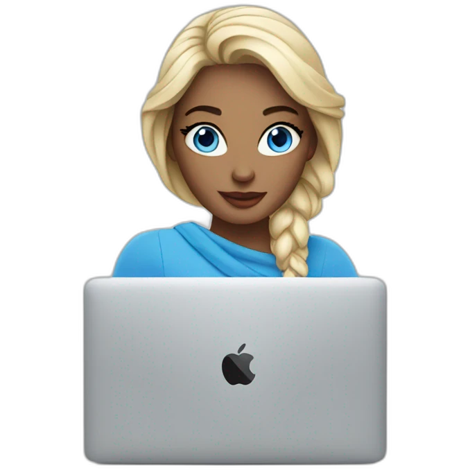 beautiful woman with blue eyes and macbook emoji