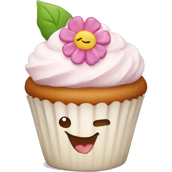 Happy cupcake with the icing a flowers on top  emoji