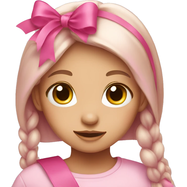 Girl with cute pink ribbon emoji