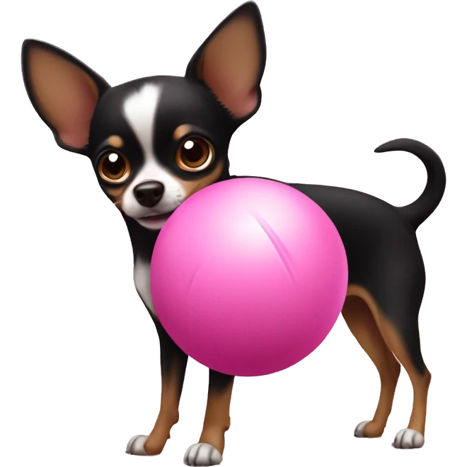 Black and brown chihuahua playing with pink ball emoji