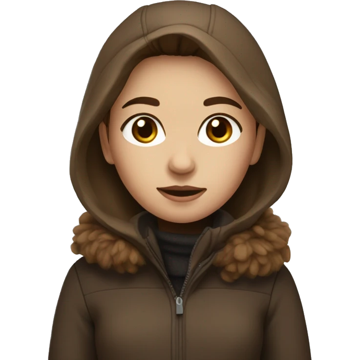 girl with brown hair and black eyes wearing a brown winter outfit emoji