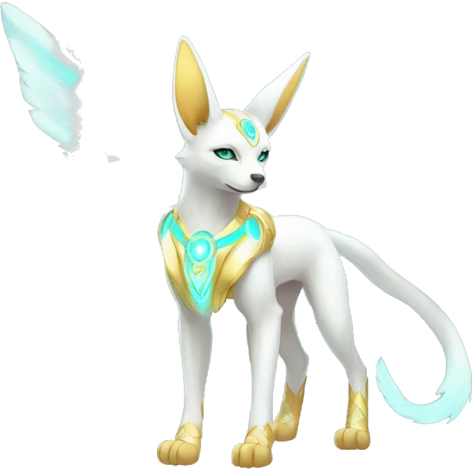 Shiny White Angelic Godly Ethereal Majestic Electric Albino Umbreon. cyan eyes and cyan markings. Golden Anubis-rings. full body emoji