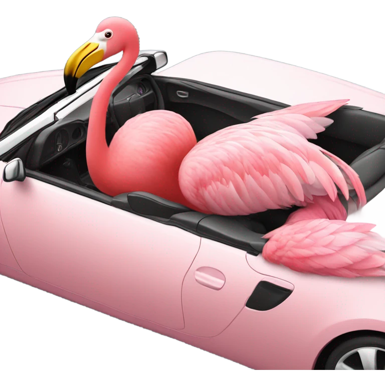 Flamingo in a convertible emoji