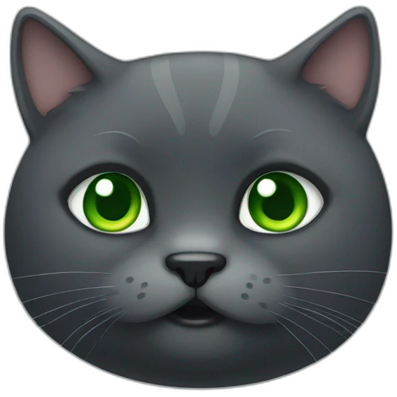 A dark grey cat, a big fat, old and cute. It has green eyes emoji