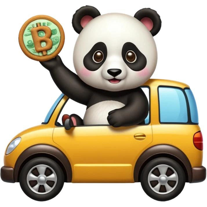 Una galleta con un panda llevando dinero en su carro  emoji