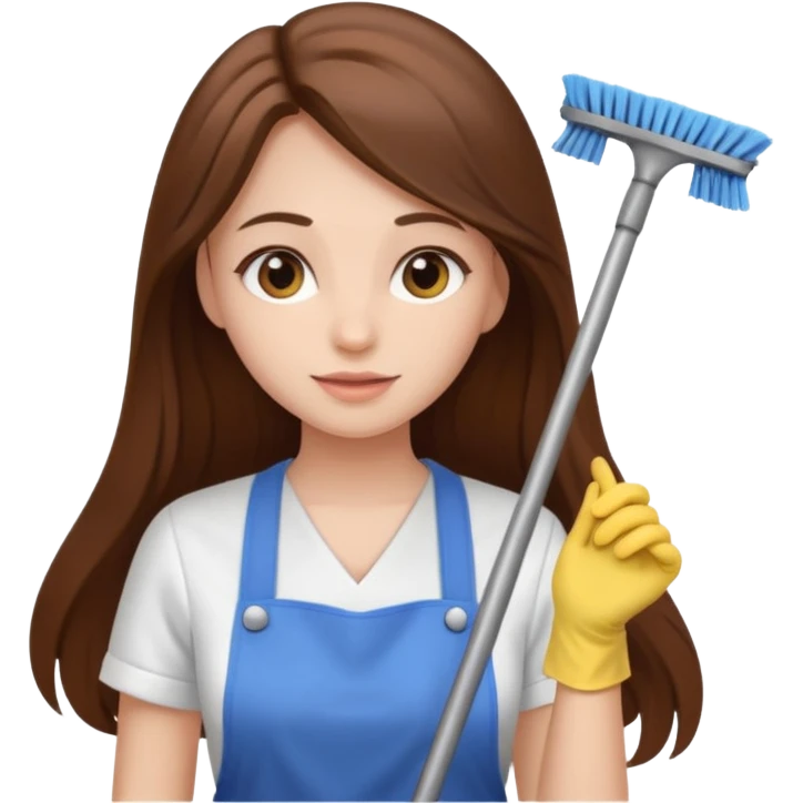 beautiful girl with long brown hair cleaning emoji
