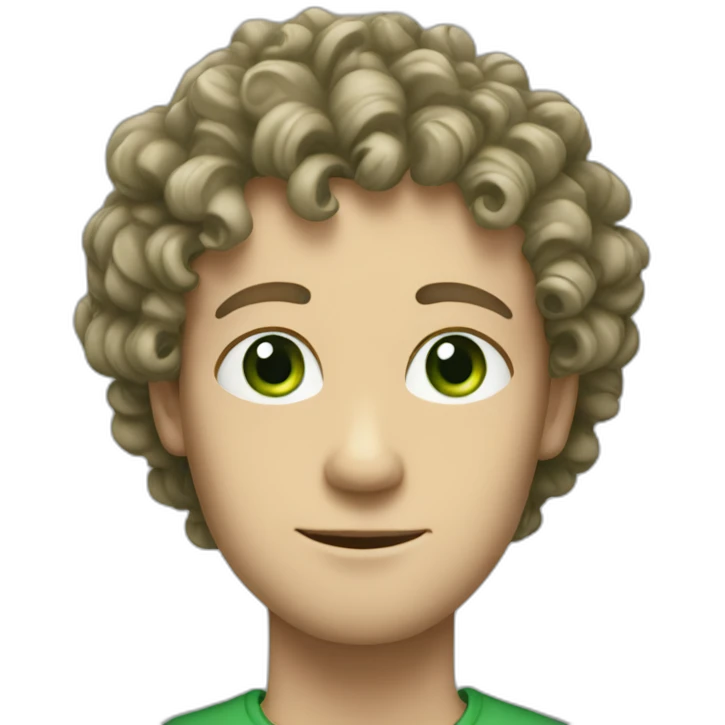 white man with green eyes and curly hear , emoji