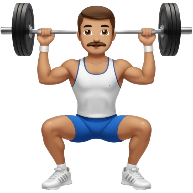 Brunette very fit handlebar mustache barbell squat adidas track suit shirtless white shoes  emoji