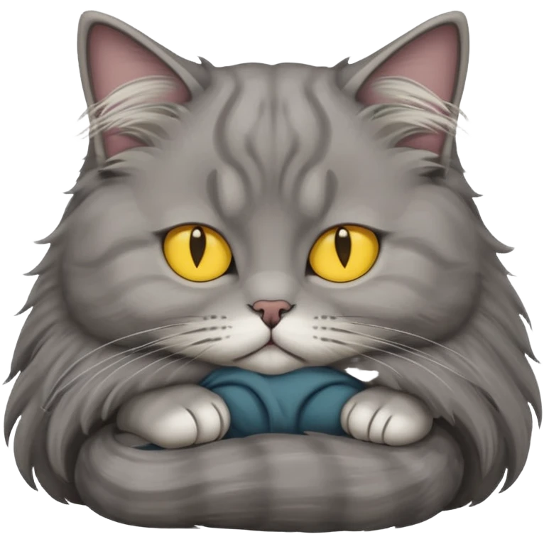 grey fluffy british long hair cat with yellow eyes ist sleeping emoji