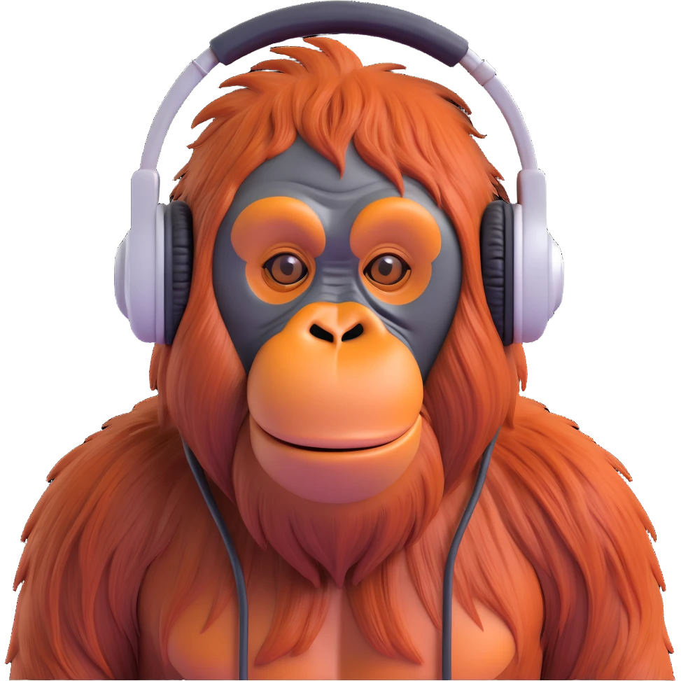 a cool orangutan with headphones listening to music chill vibe emoji