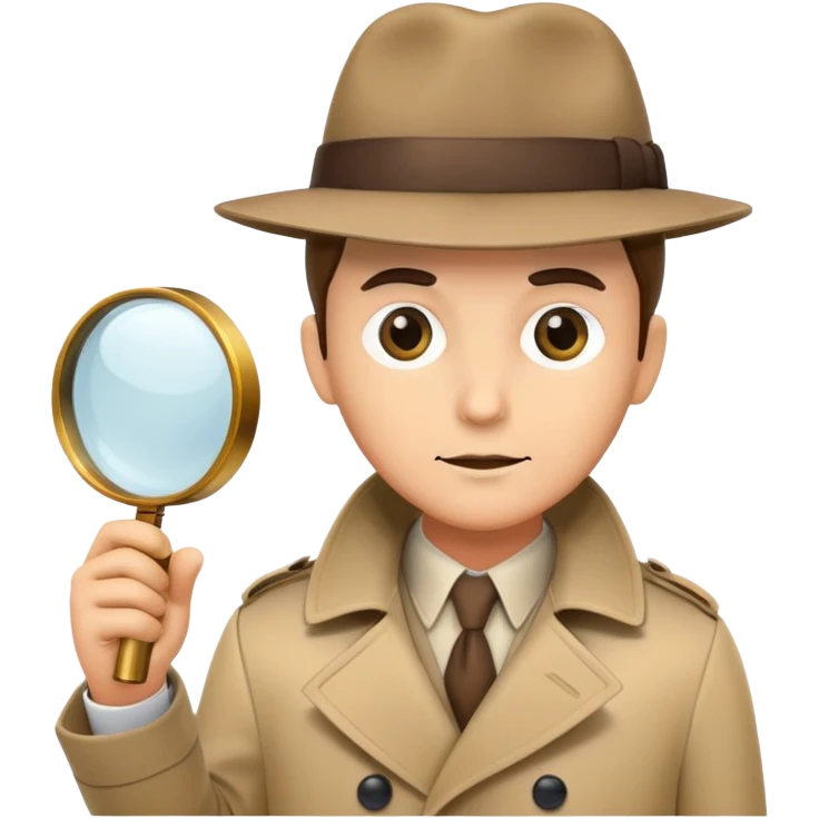 detective with magnifying glass, trench coat and hat emoji