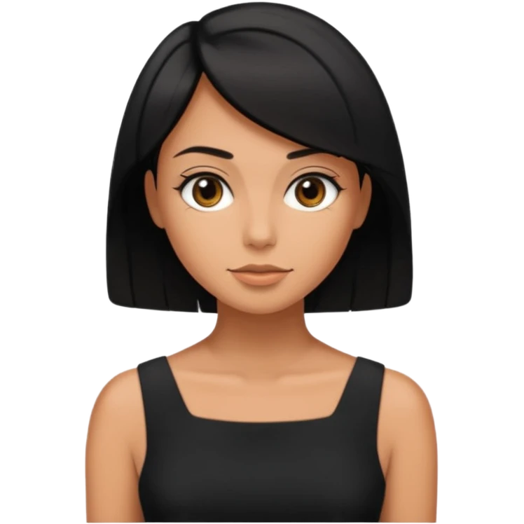 black short shoulder length hair tanned woman, black dress girly things emoji