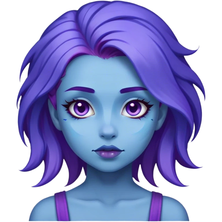A girl with blue skin, purple hair, beautiful face emoji