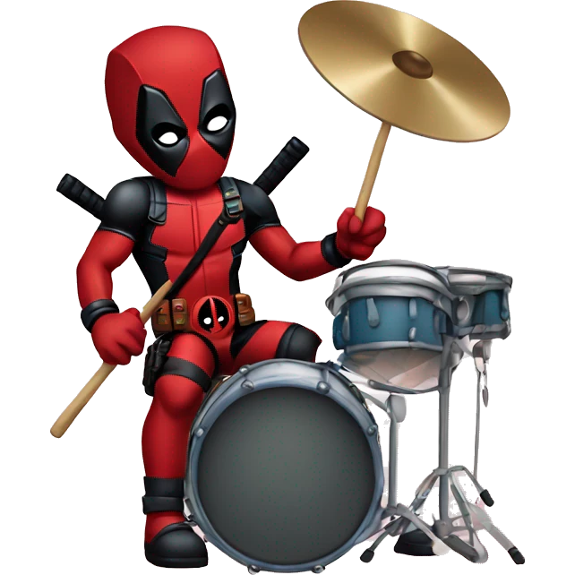 Cute Deadpool character playing drums in HD emoji