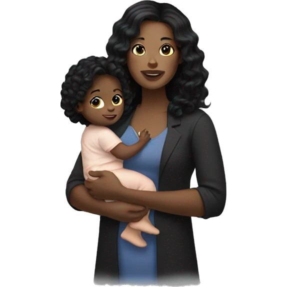 White woman wavy black hair holding a baby  emoji
