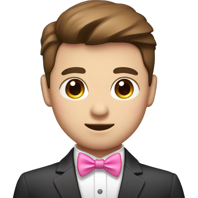 a Asia Cute Gay headhunter(white skin& brown hair) with pink bow tie and heart eyes emoji