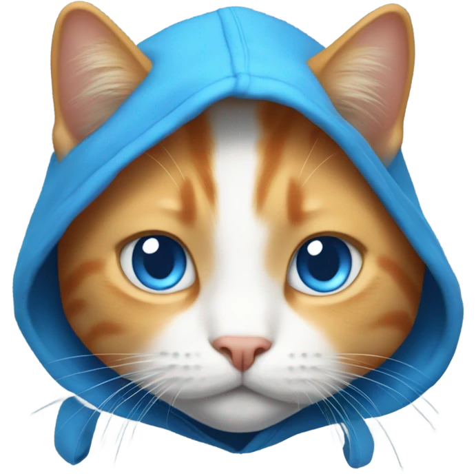White and orange cat with blue eyes wearing Blue hoodie emoji