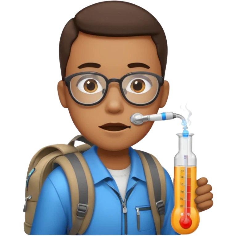 person with backpack and thermometer in mouth emoji
