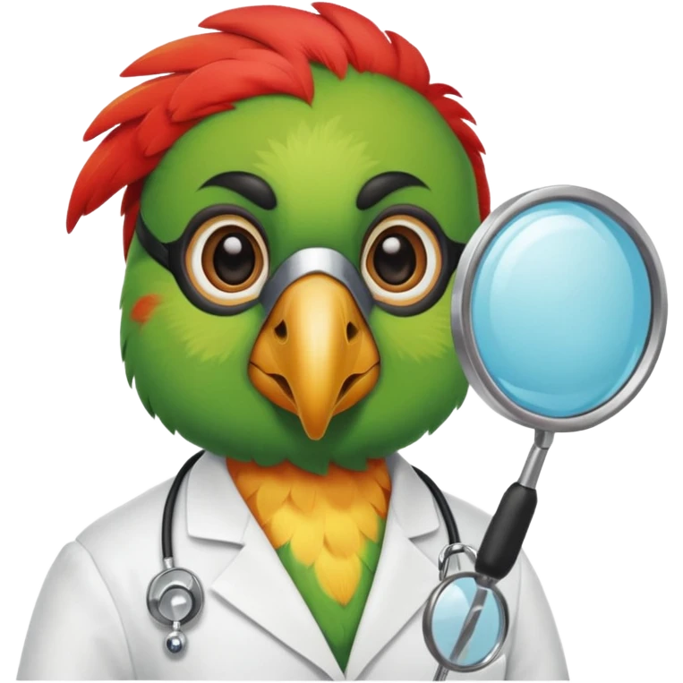 Parrot doctor with head mirror and mask.
 emoji