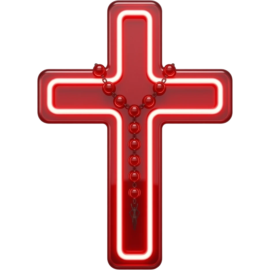 cruz sagrada vermelho vidro neon com rosário vermelho vidro neon emoji