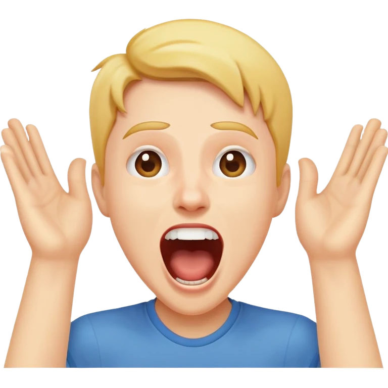 person with open mouth screaming with joy and excitement, raised hands emoji
