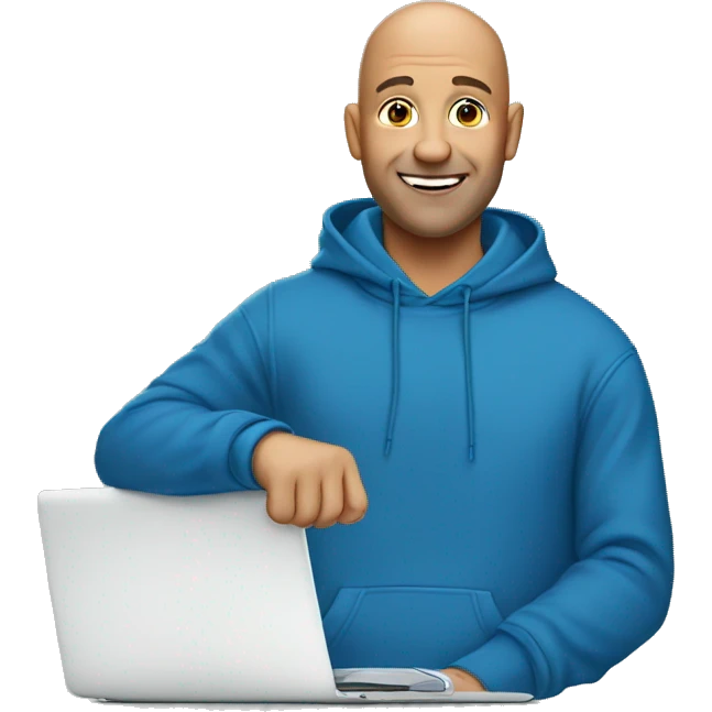 smiling bald man in Blue hoodie emoji