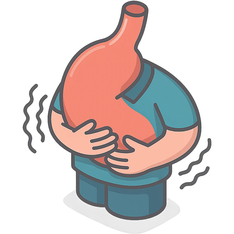 sick stomach in clothing, stomach and hands with waves of pain, shadows and highlights, no face or legs, only stomach in clothing, hands and pain, transparent background emoji