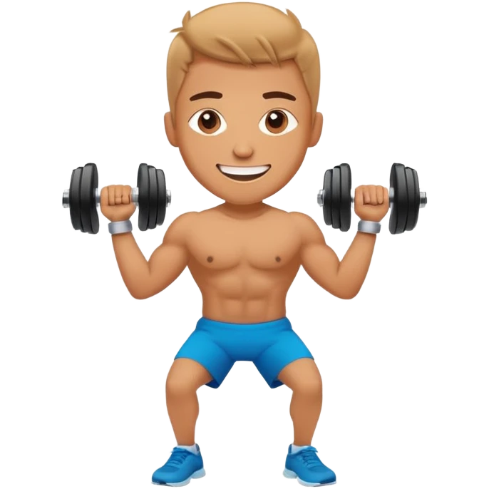 Energetic person exercising with dumbbells, looking happy and motivated emoji