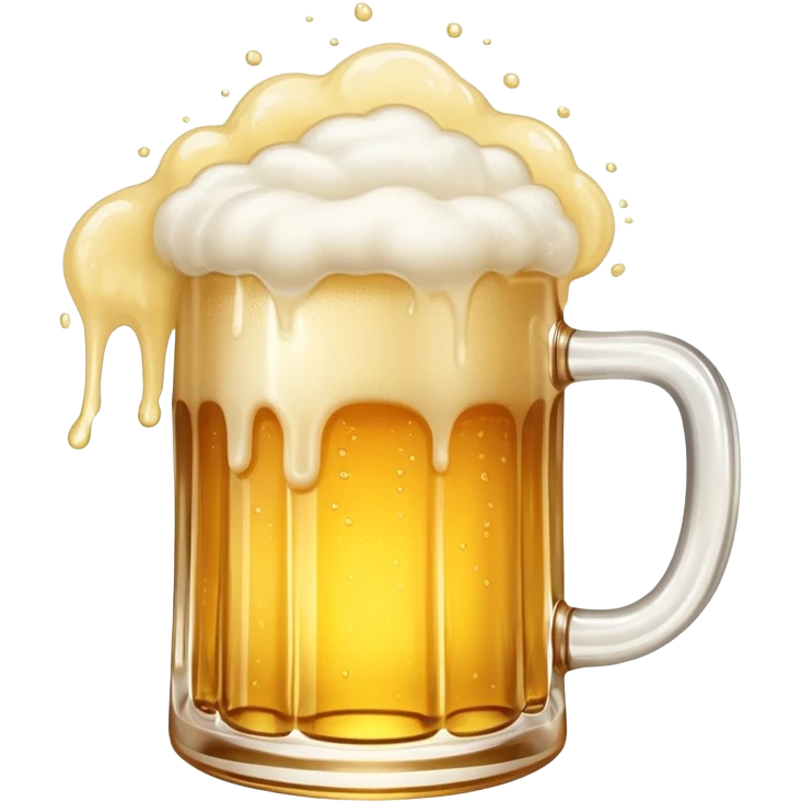 A frothy mug of golden beer with foam overflowing at the top emoji