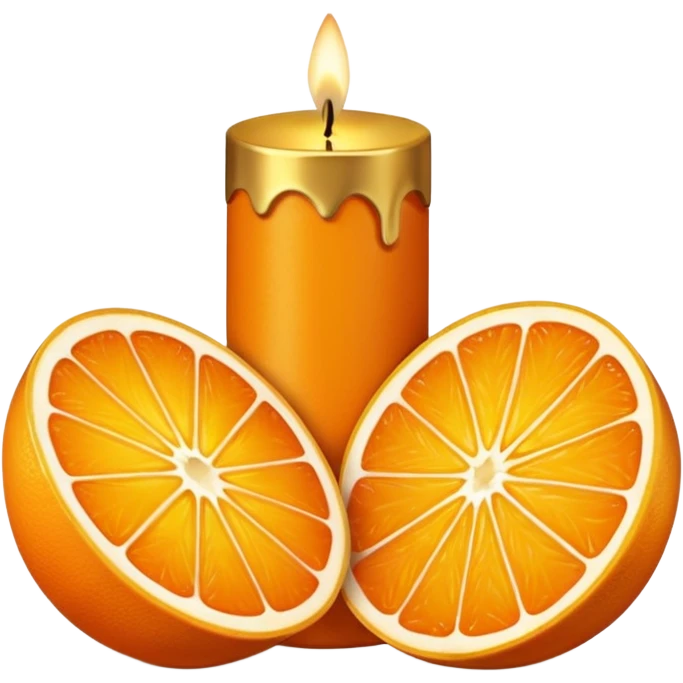 Citrus candle – orange wax in gold tin with slice design emoji