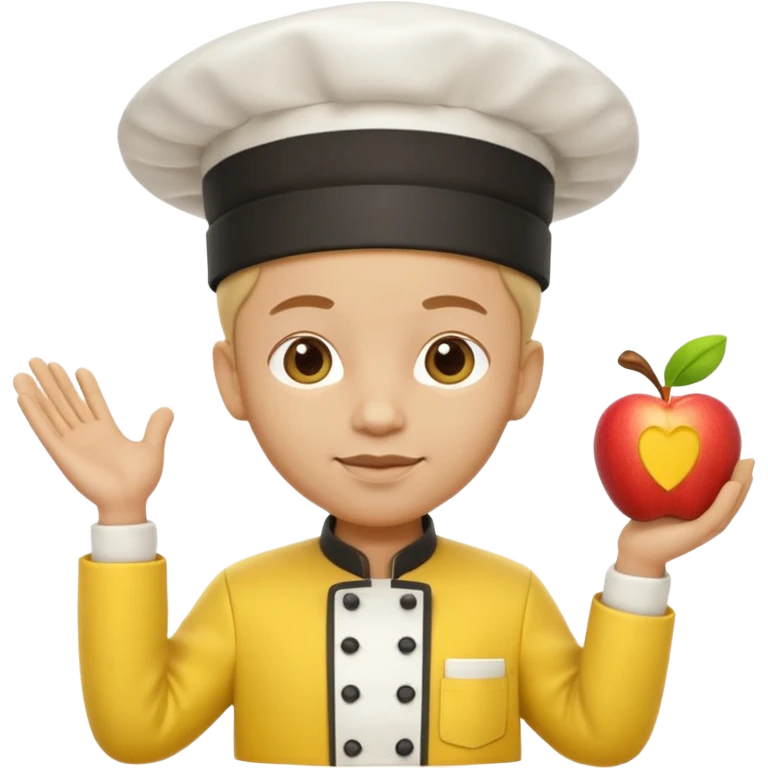 3D cartoon-style chef in the Apple emoji style, wearing a bright yellow chef uniform with hat emoji