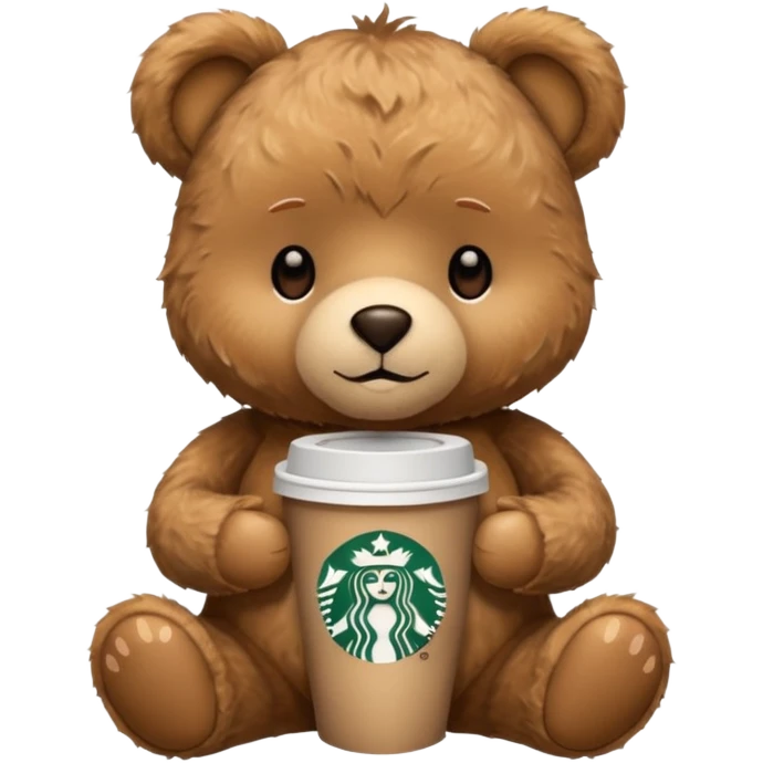 teddy bear with one cup of starbucks coffee emoji
