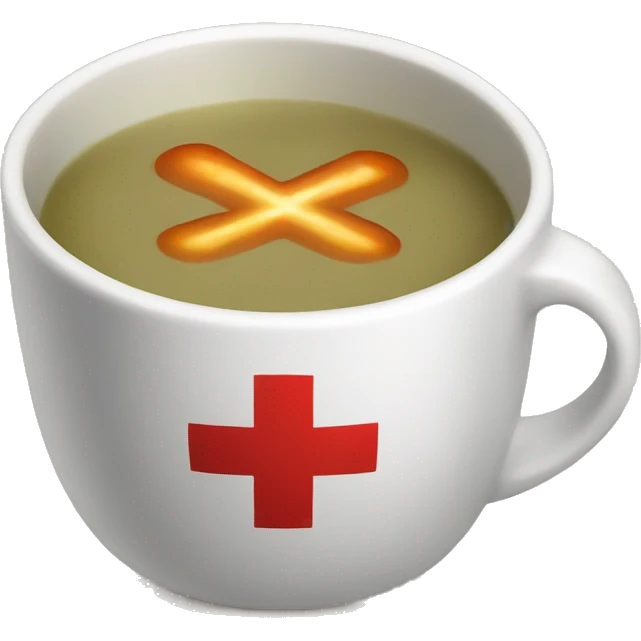 "A cup of hot soup with a red cross." emoji