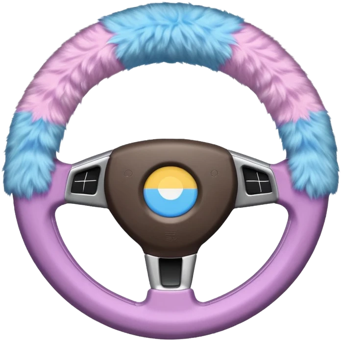 steering wheel with transgender pride flag colors, fluffy emoji