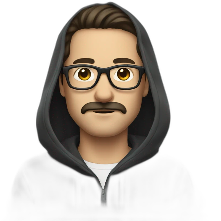 White man dark straight hair moustache, wearing a hoodie, glasses emoji