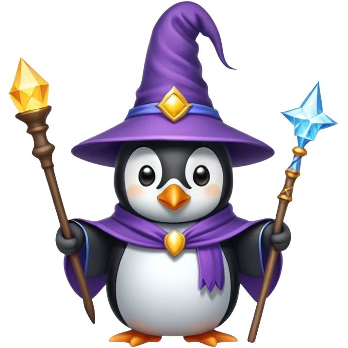 penguin wizard with magic wand and wizard hat emoji