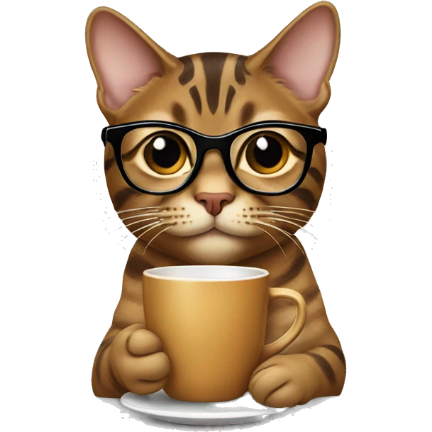Brown Tabby cat in glasses drinking coffee  emoji