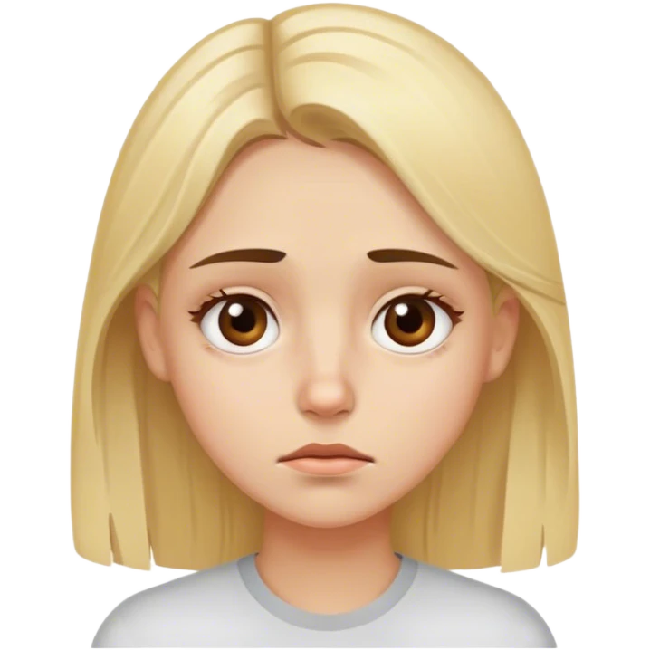 A fair-skinned blonde girl with brown eyes, dark circles under her eyes from fatigue, and a tired facial expression. emoji
