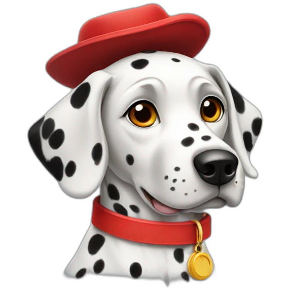 Dalmatian wearing a red hat and collar emoji