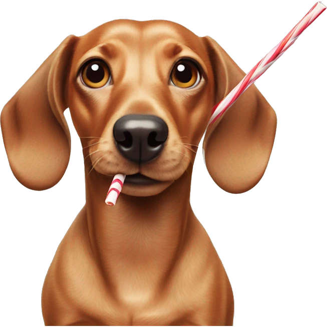 Dachshund with drinking straw looking crazy but cute  emoji