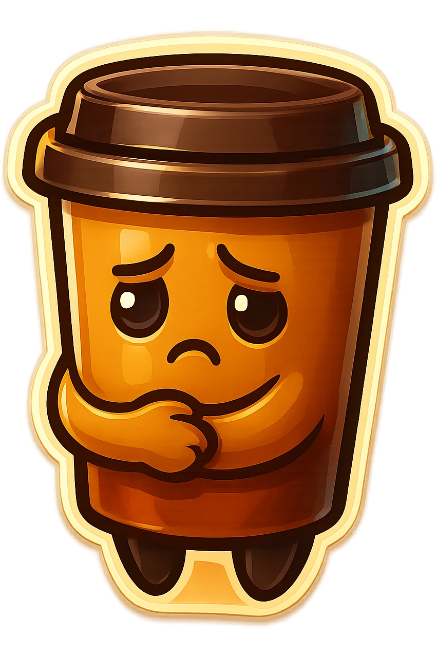 Tall coffee cup, somber, hugging emoji