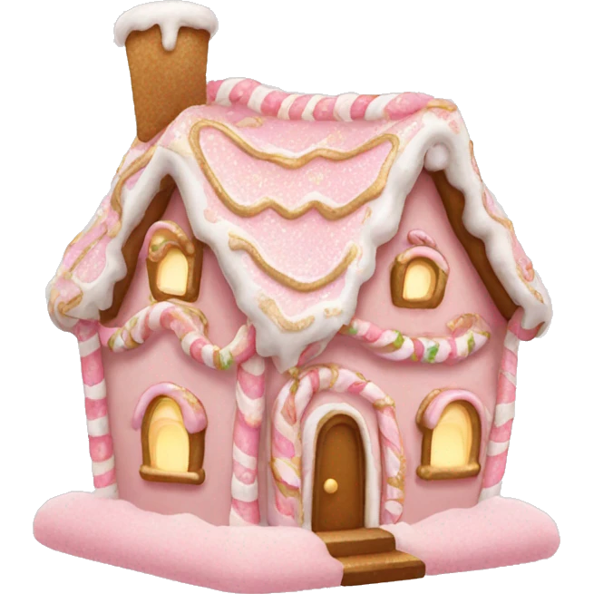 light pink gingerbread house with gold sparkles  emoji