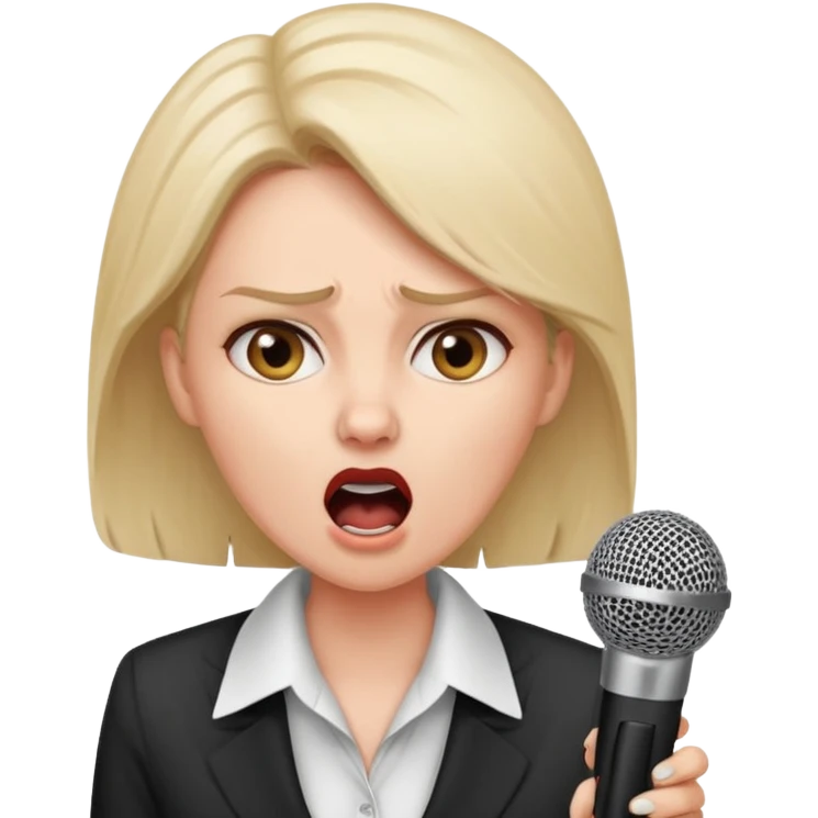 a office woman presenting her idea with microphone
a manager yelling in anger
the office woman stops and fears emoji