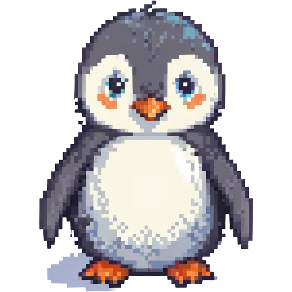 fluffy cute penguin, front view emoji