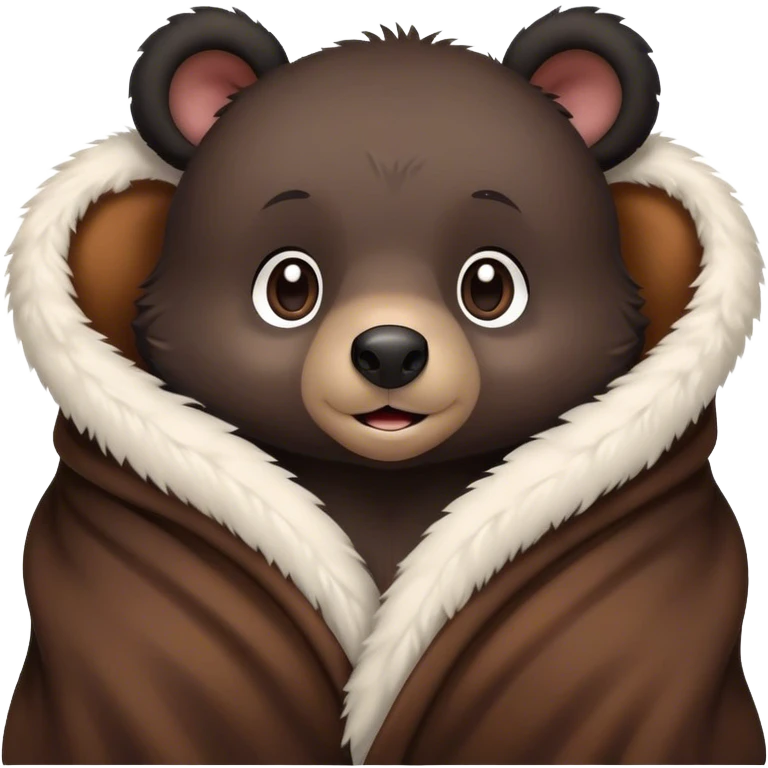 Disney-style cute black bear cub in blanket emoji
