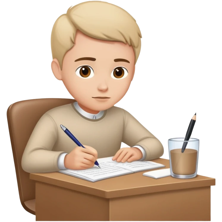 Person at desk writing an essay that begins with "Dear God" emoji
