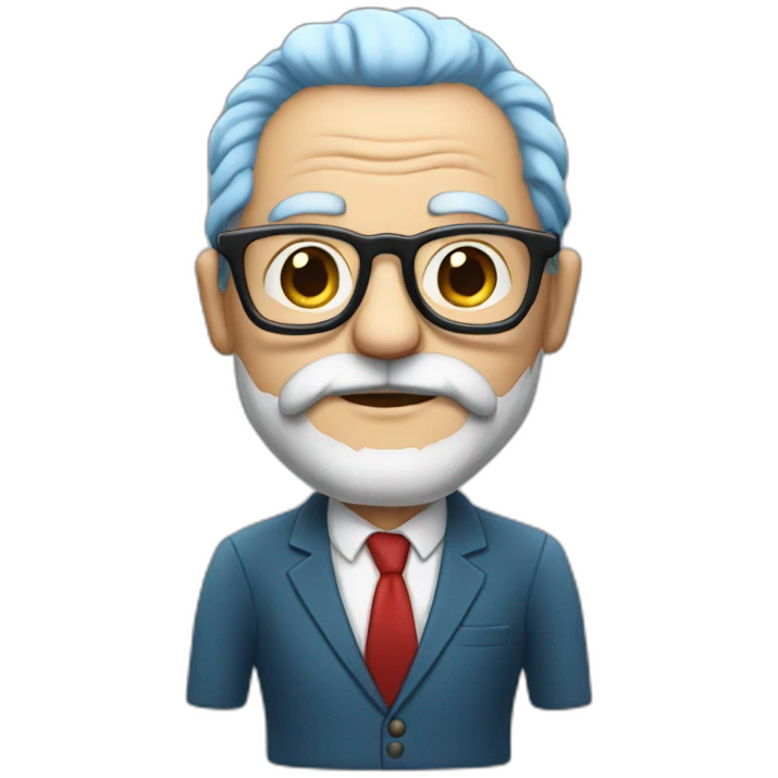 an old man in a big suit, with blue hair, red beard, white glasses emoji