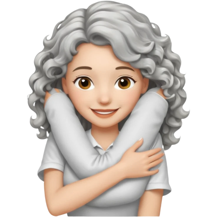 silver, wavy/curly hair shoulder-length smiling lady giving hug emoji
